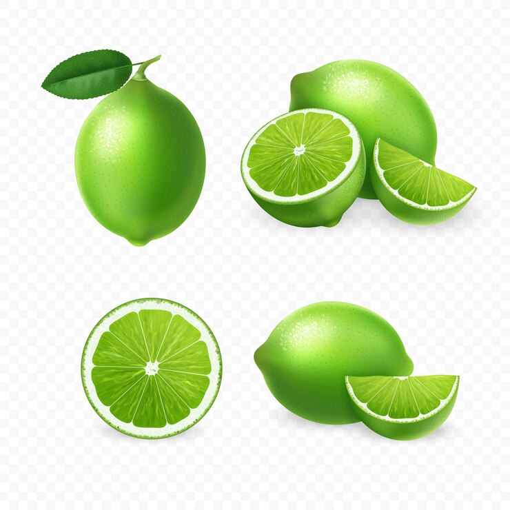 Vecteur ensemble de fruits de citron frais réalistes isolés sur un fond blanc en tranches et d'agrumes juteux entiers