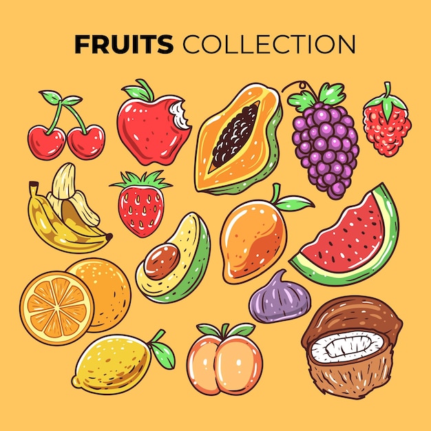 Ensemble de fruits collection vectorielle dessinée à la main