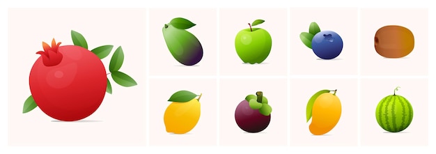 Ensemble De Fruits Illustrations Vectorielles De Style Moderne