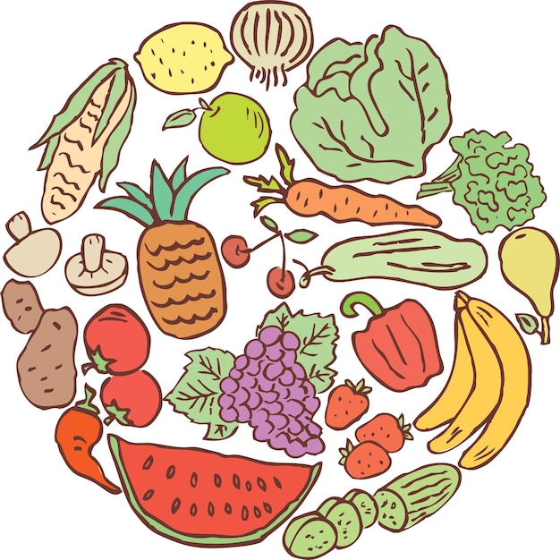 Vecteur ensemble de fruits et légumes mûrs