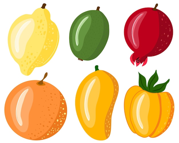 Ensemble de fruits mangue grenade orange citron