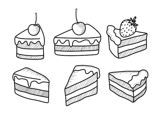 Ensemble De Gâteau Doodle Dessiné à La Main.