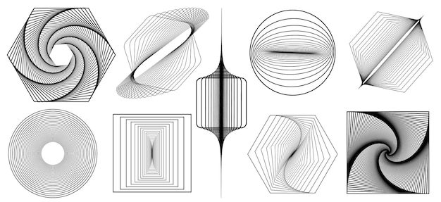 Ensemble géométrique abstrait brutaliste avec formes et grilles figure brutale cercle rectangle oval spirale