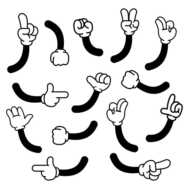 Vecteur ensemble de gestes de la main illustration vectorielle dans le style de dessin animé rétro