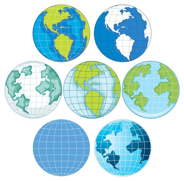 Vecteur ensemble de globes terrestres isolés