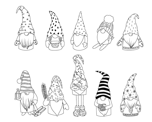 Vecteur ensemble de gnomes forestiers scandinaves vectoriels gnomes d'hiver de noël clipart