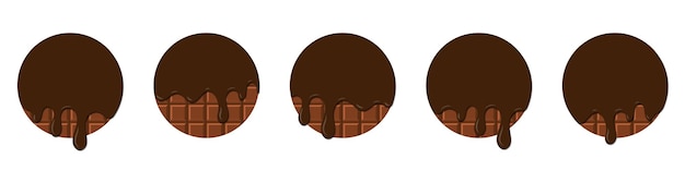 Ensemble de gouttes de chocolat Dégoulinant de chocolat fondu Chocolat fondu réaliste Gouttes de chocolat Melting Chocolate Brown liquide dessert doux goutte à goutte fondre Illustration vectorielle