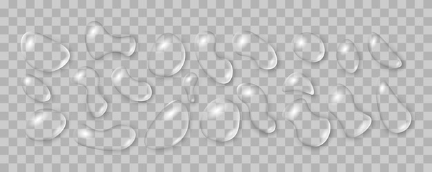 Ensemble de gouttes d'eau réalistes de différentes formes isolées, bulles de condensation ou goutte à goutte réaliste.