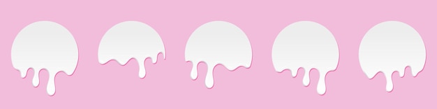 Ensemble de gouttes de lait Lait dégoulinant Lait fondu réaliste Gouttes de lait Dessert liquide blanc Goutte à goutte sucrée Fondre Illustration vectorielle