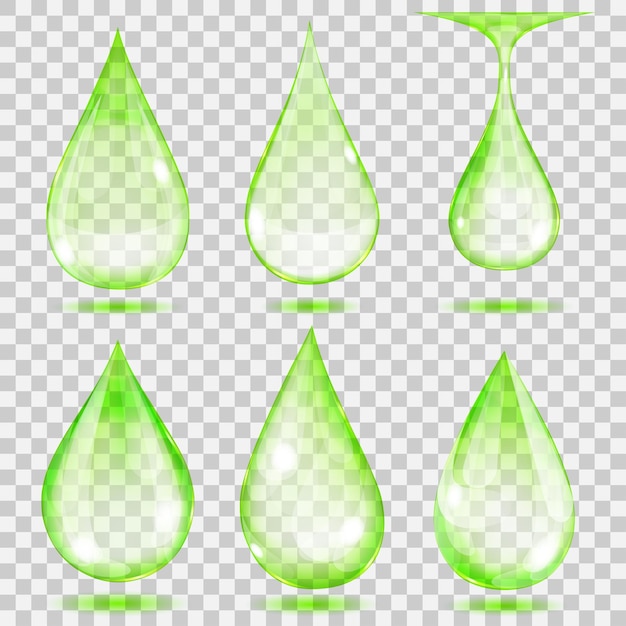 Vecteur ensemble de gouttes transparentes aux couleurs vertes peut être utilisé avec n'importe quel arrière-plan