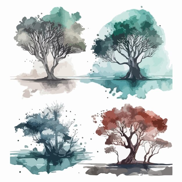 Ensemble de grand arbre Paquet de peinture à l'aquarelle d'arbre