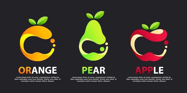 Ensemble De Grands Logos Modernes Avec Des Fruits Décoratifs