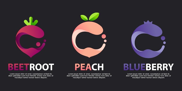 Vecteur ensemble de grands logos modernes avec des fruits décoratifs