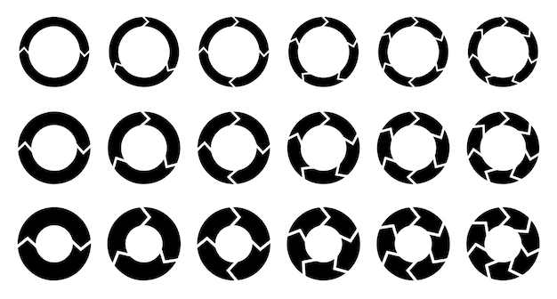 Ensemble de graphique en pie Ensemble d'infographies en cercle Éléments rotatifs avec 27 étapes Flèches suivant un cercle