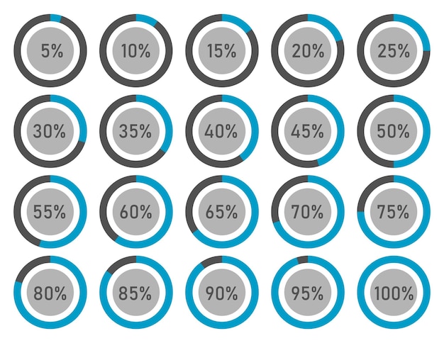 Ensemble de graphiques de pourcentage de camembert pour la conception infographique illustration vectorielle d'icône de cercle de chargement