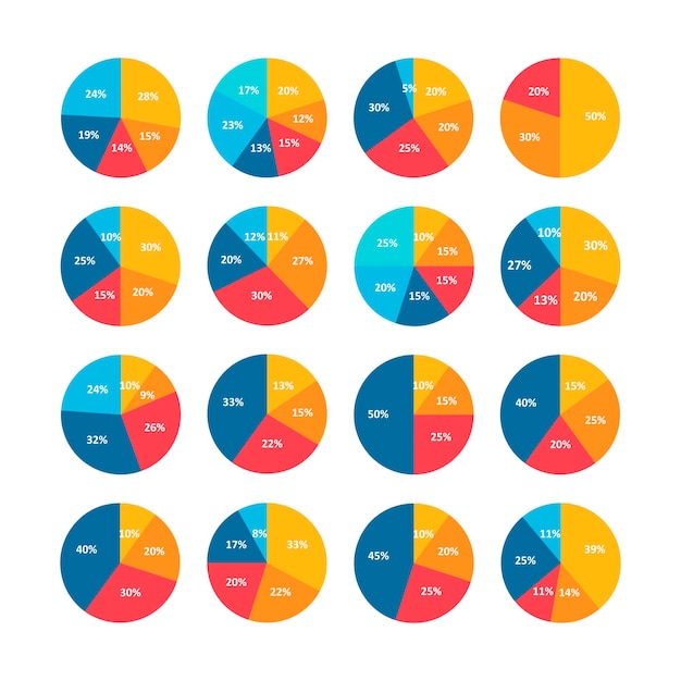 Ensemble De Graphiques à Secteurs D'infographie. Illustration Vectorielle. Collection De Diagrammes Colorés Avec Des Sections Ou Des étapes