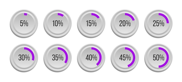 Ensemble de graphiques à secteurs de pourcentage infographique isolé sur fond blanc. Segment d'icônes de cercle 10% - 100% pour la conception Web, l'interface utilisateur (UI) ou l'infographie.