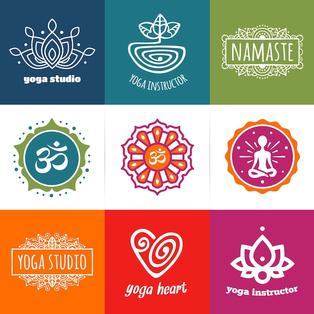 Vecteur ensemble de graphiques et de symboles de yoga et de méditation