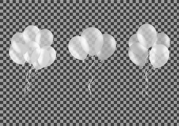 Vecteur ensemble de grappes de ballons à l'hélium blanc isolés sur transparent