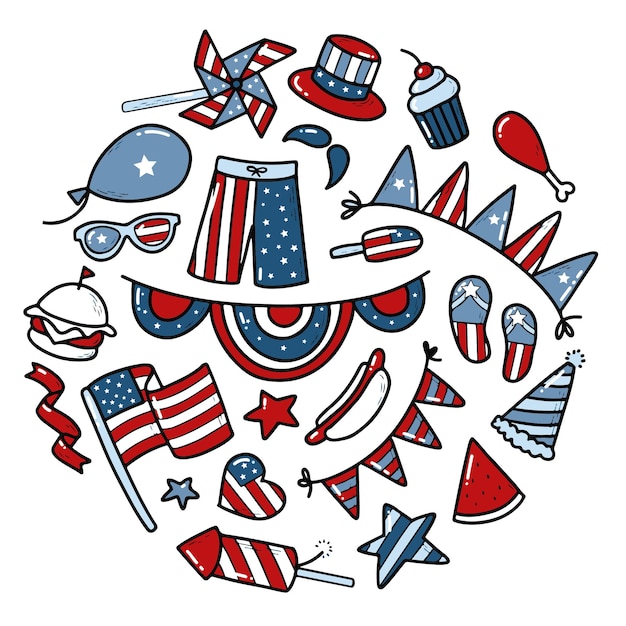 Ensemble de gribouillis pour le 4 juillet