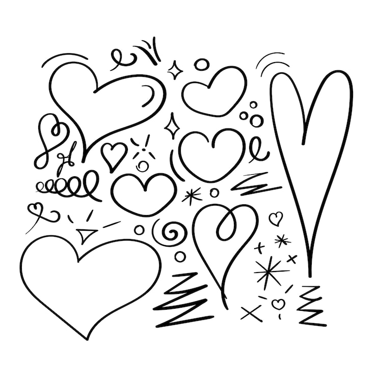 Vecteur ensemble de griffonnages de cœurs dessinés à la main sur fond blanc vector of love doodles faits avec un pinceau