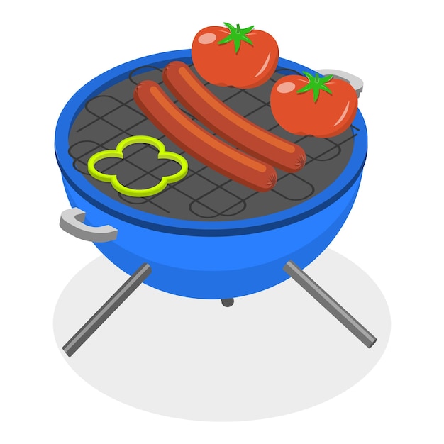 Ensemble De Grilles De Barbecue à Vecteur Plat Isométrique 3d Outils Et équipements De Barbekou