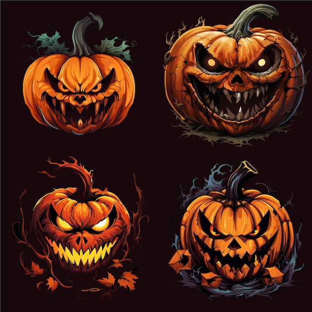 Ensemble d'Halloween de citrouilles isolées Illustration vectorielle