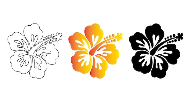 Vecteur ensemble, de, hawaïen, hibiscus, fleur, illustration