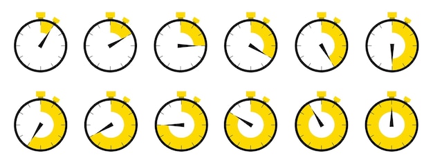 Ensemble horizontal d'icône d'horloge analogique