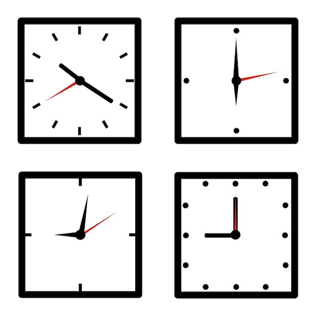 Vecteur ensemble d'horloge murale rectangle isolé sur fond blanc