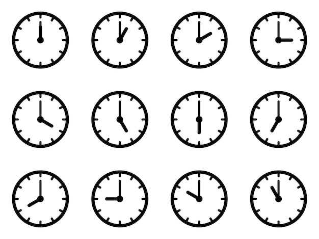 Ensemble d'horloges pour chaque heure isolée sur fond blanc