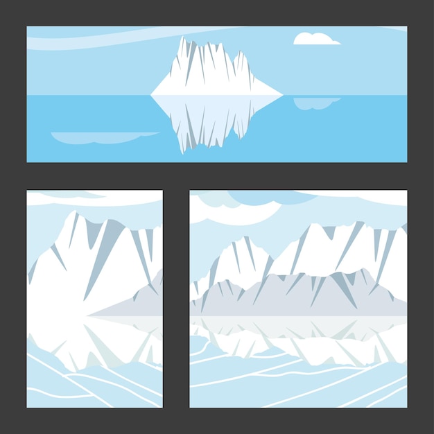 Ensemble d'iceberg de rivière hiver paysage