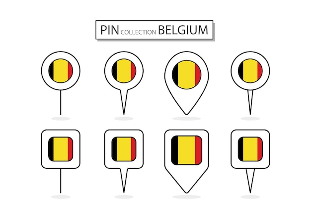 Vecteur ensemble d'icône de drapeau belgique broche plate dans diverses formes icône de broche plate illustration design