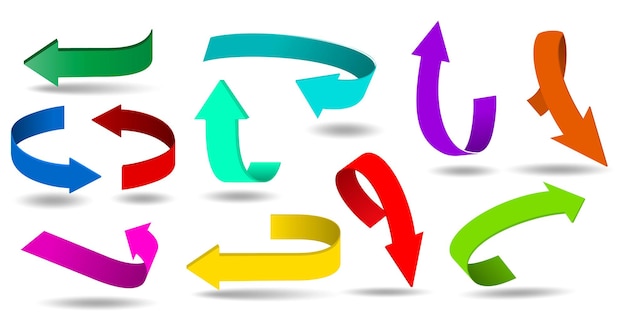 Ensemble D'icône De Flux De Flèche Réaliste Ou Collection De Flèches Colorées Ou Vecteur Eps Isolé De Flèche De Forme 3d