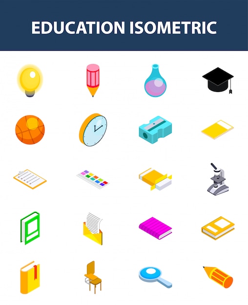 Ensemble d'icône isométrique de l'éducation sur blanc