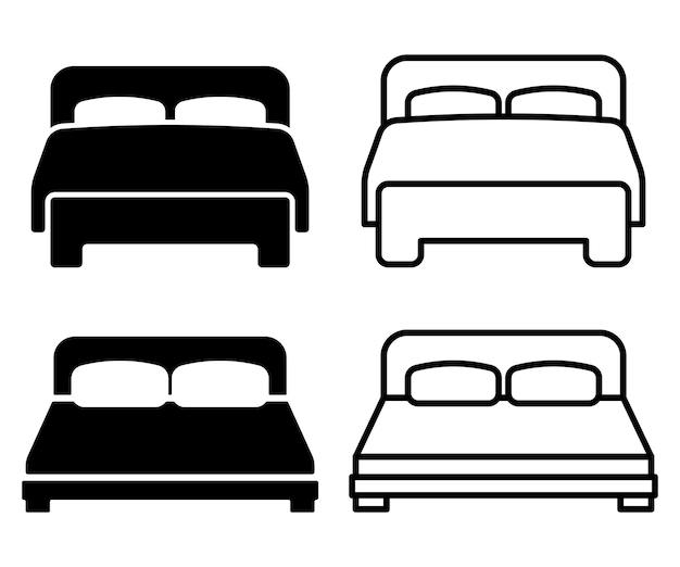 Ensemble d'icône linéaire de lit double icône Illustration vectorielle