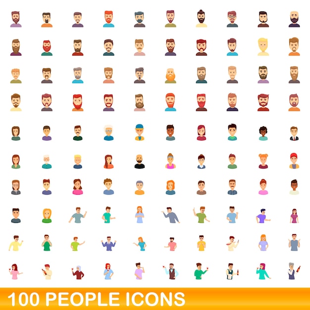Ensemble D'icônes De 100 Personnes. Bande Dessinée Illustration De 100 Personnes Icônes Vectorielles Ensemble Isolé Sur Fond Blanc