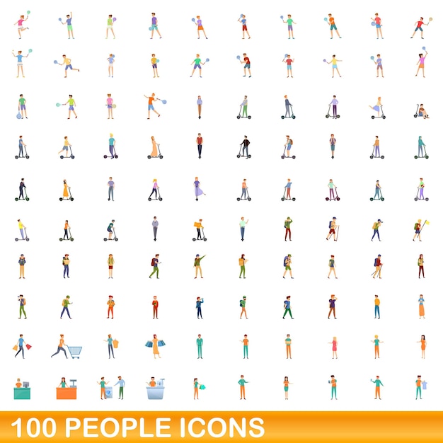 Ensemble D'icônes De 100 Personnes, Style Dessin Animé