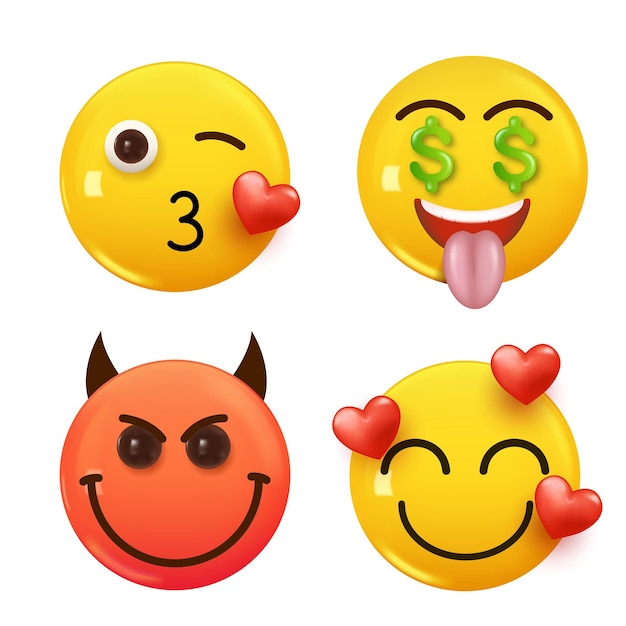 Ensemble d'icônes 3d couleur jaune smile emoji Set Icon Smile Emoji Vector