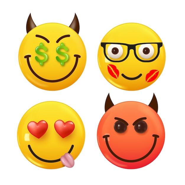 Ensemble d'icônes 3d couleur jaune smile emoji Set Icon Smile Emoji Vector