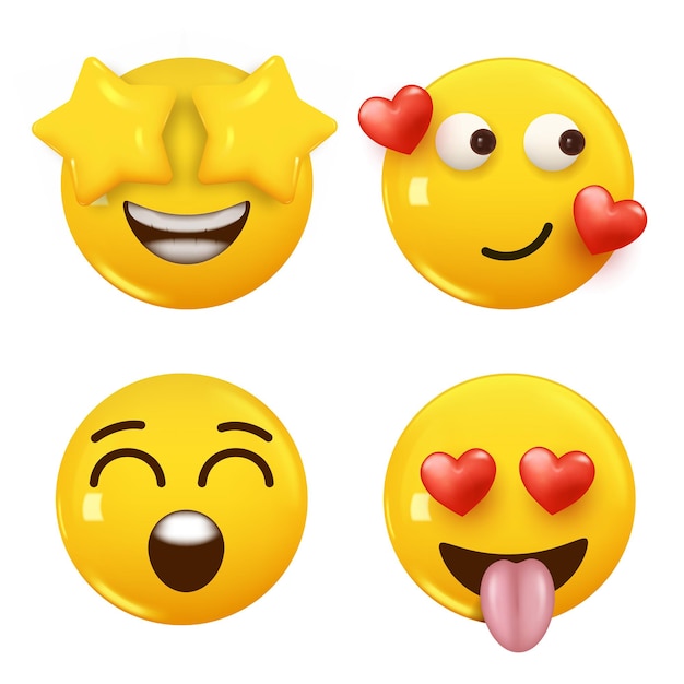 Ensemble d'icônes 3d couleur jaune smile emoji Set Icon Smile Emoji Vector