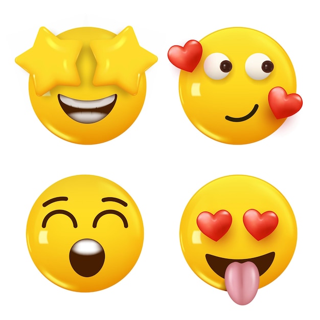 Vecteur ensemble d'icônes 3d couleur jaune smile emoji set icon smile emoji vector