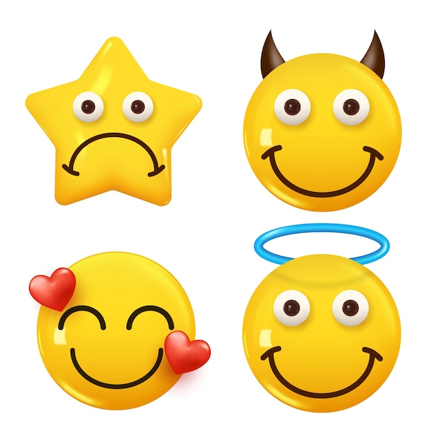 Ensemble d'icônes 3d couleur jaune smile emoji Set Icon Smile Emoji Vector