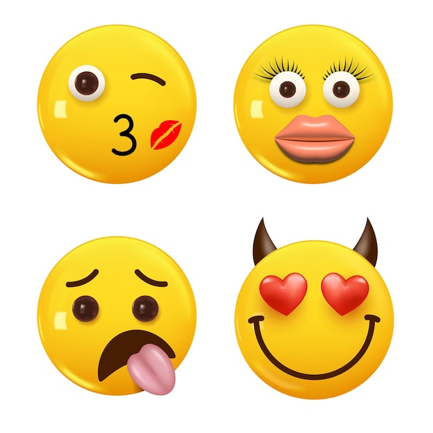 Vecteur ensemble d'icônes 3d de couleur jaune sourire emoji set icon smile emoji vector
