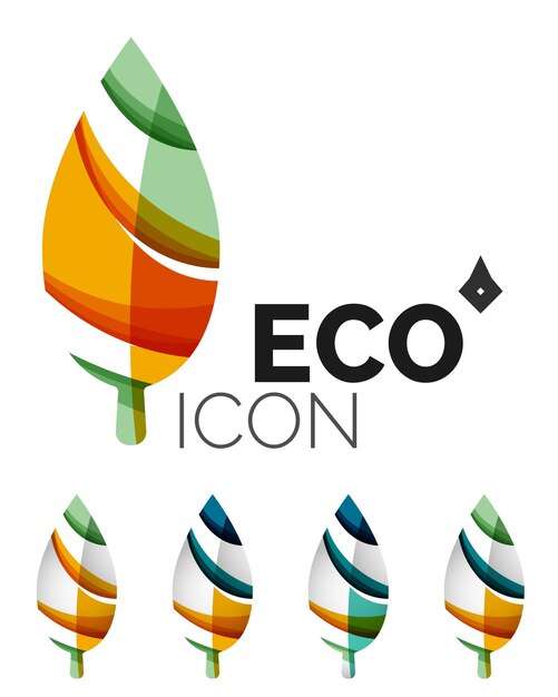 Ensemble D'icônes Abstraites Eco Leaf Logotype D'entreprise Nature Concepts Propre Design Géométrique Moderne