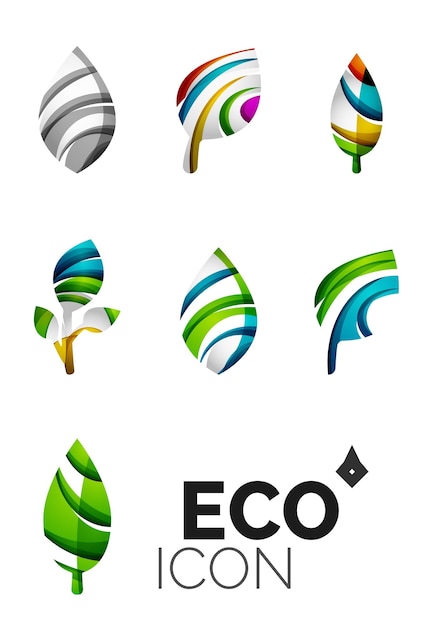 Ensemble D'icônes Abstraites Eco Leaf Logotype D'entreprise Nature Concepts Propre Design Géométrique Moderne