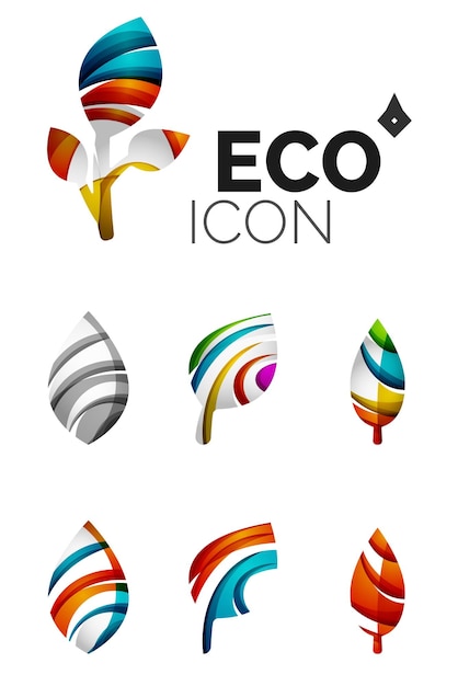 Ensemble D'icônes Abstraites Eco Leaf Logotype D'entreprise Nature Concepts Propre Design Géométrique Moderne