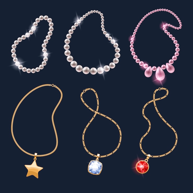 Vecteur ensemble d'icônes d'accessoires bijoux colliers réalistes.