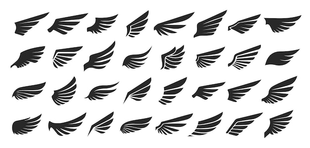 Ensemble D'icônes D'ailes Ensemble Simple D'insignes D'ailes Collection De Silhouettes Noires Vectorielles Pour Votre Conception