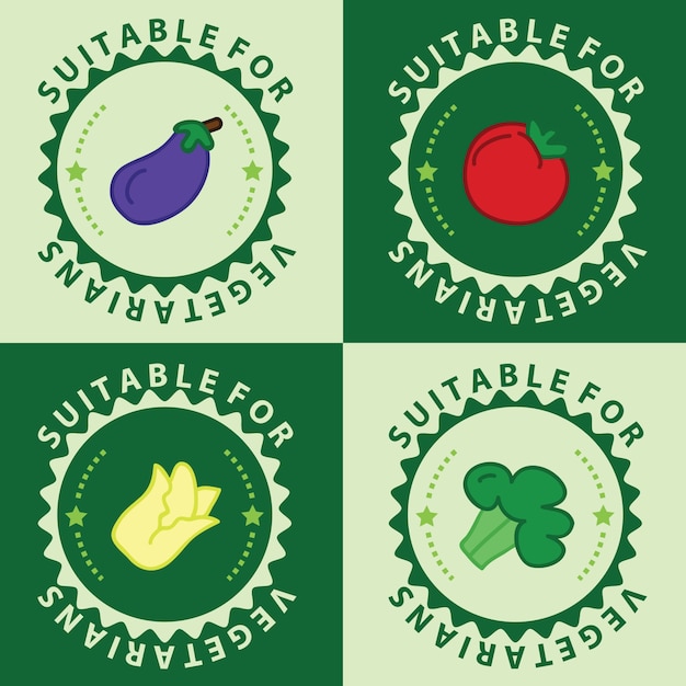 Ensemble D'icônes Alimentaires Végétariennes, Icônes Végétariennes Amicales, Badges, Timbres Et Emblèmes